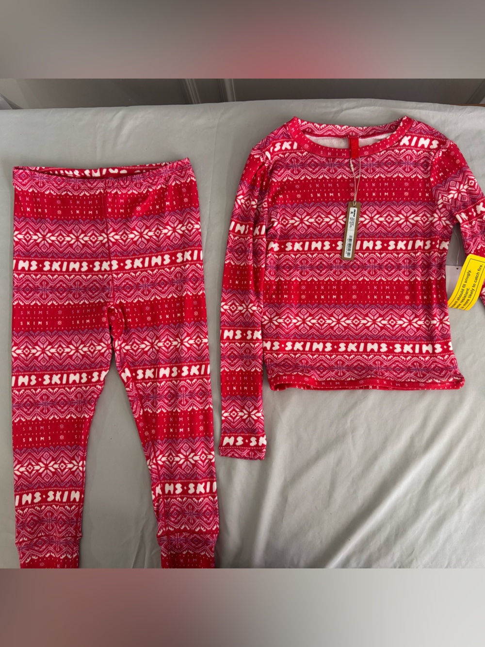 SKIMS Kids Red Fair Isle Pajama Set